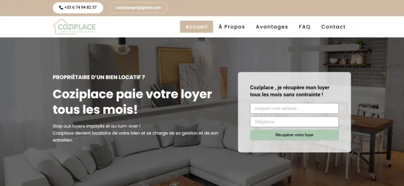 Capture d'écran du site coziplace.fr