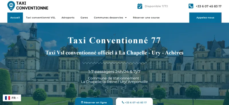 Capture d'écran du site taxichapellelareine.fr