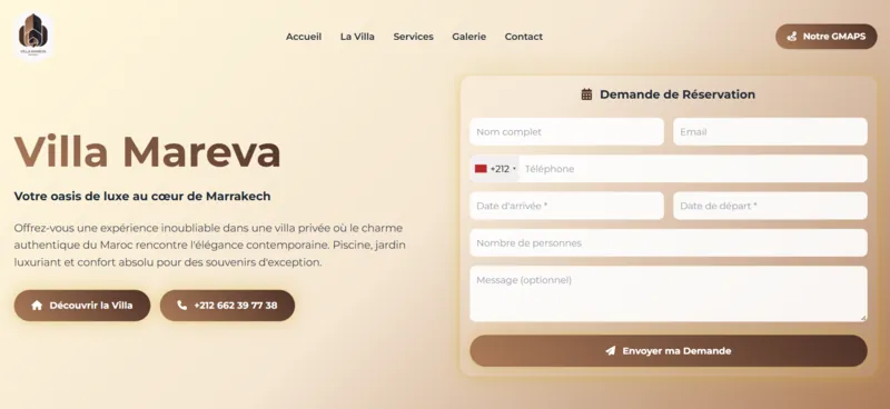 Capture d'écran du site villamareva.com